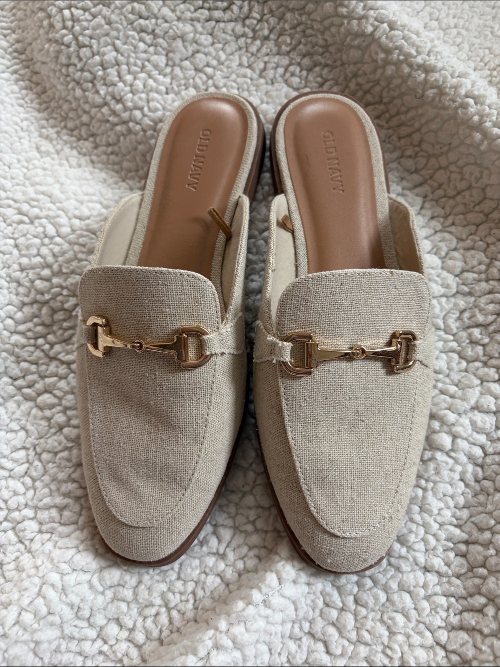 Old Navy Beige Slip-On Mule Loafers with Gold Bit